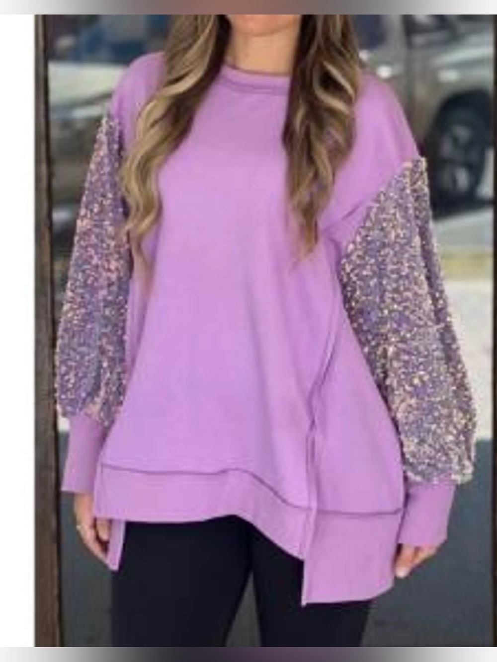Fantastic Fawn Lilac Sequin Sleeve Pullover